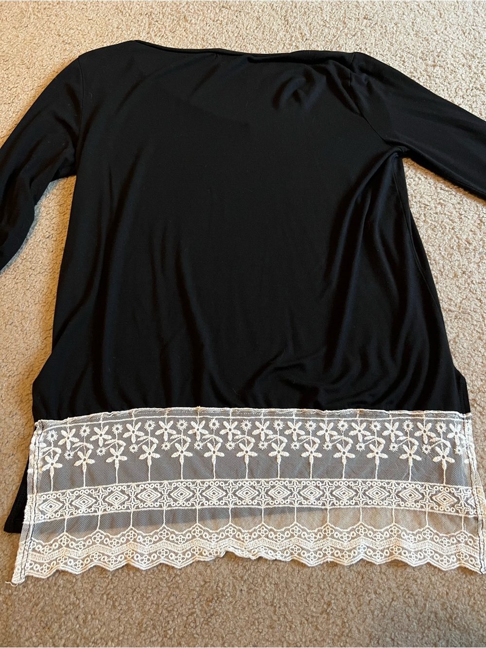 Bellamie Black Long Sleeve Top with White Lace Hem.    (4)